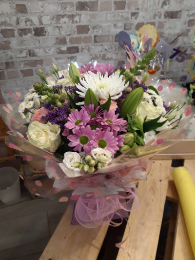 Simply Lovely - A pretty arrangement in soft pink, white and purple tones, handcrafted by Daisy Chain Florist in Scunthorpe.
