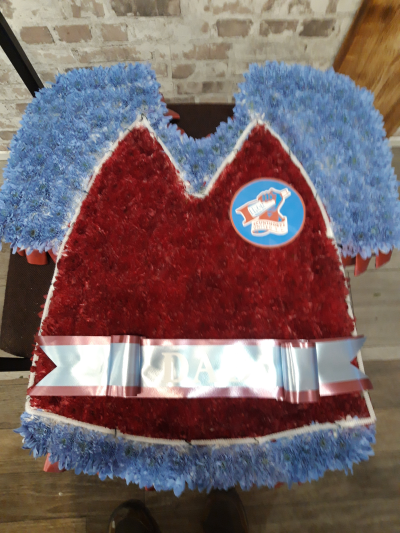 Football Shirt Funeral Tribute - Football shirt funeral tribute: a fun way to honor a friend or loved one. The football shirt measures 2 ft by 2ft.